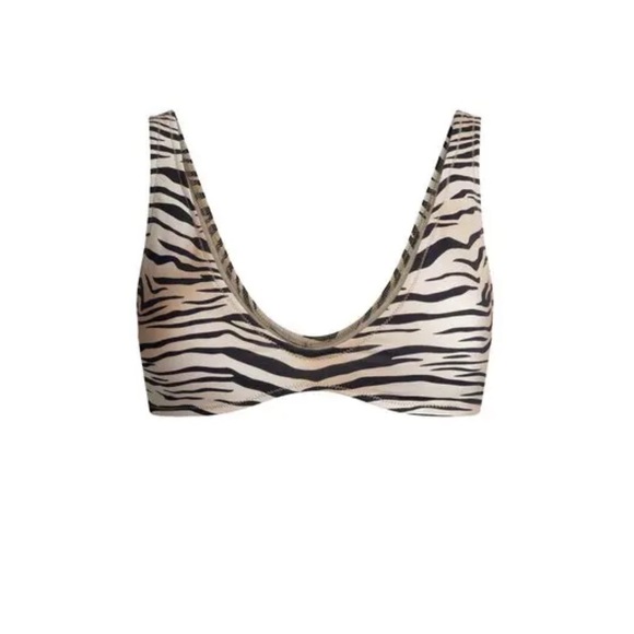 SKIMS SWIM PLUNGE TRIANGLE BIKINI TOP CHAMPAGNE TIGER PRINT S XL - Picture 5 of 5
